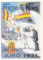 Cartell de la tradicional Festa dels Chiquets del carrer Sant Vicent de la ciutat de Valéncia, any 1931. Les banderes de la República Espanyola junt a les Senyeres valencianes.
